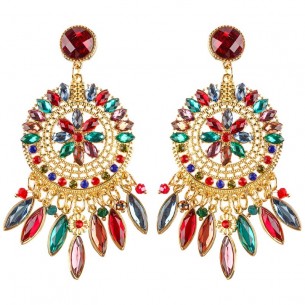 JUAREZ Color Gold Earrings Long dangling Royal Golden and Multicolor Brass gilded with fine gold Crystal