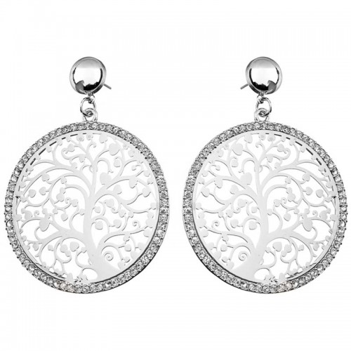 EVANESCENCE White Silver Openwork Dangle Earrings Openwork Tree of Life Silver and White Rhodium Crystal