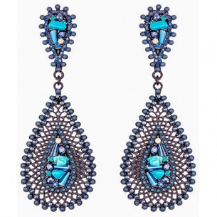 EKLO Turquoise Black Earrings Openwork Pavé Pendants Jumble Black Rhodium Reconstituted Turquoise Crystal