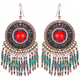 KOPAYA Color Gold Dangle Earrings with Ethnic Pendant Gold and Multicolor Brass Resins and Pearls