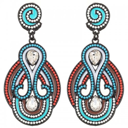 CORAZO Orange & Blue Black earrings Interlaced openwork pendants Black and Orange Blue Rhodium Crystal and enamels