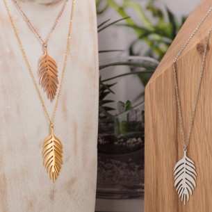 LEAF Pink Gold Silver collier court pendentif feuille...