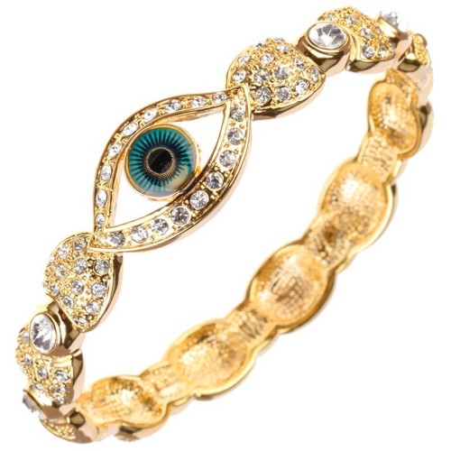 Bracelet EYIS Turquoise Gold Manchette rigide Œil Doré et Turquoise Laiton doré à l'or fin Cristal et émaux
