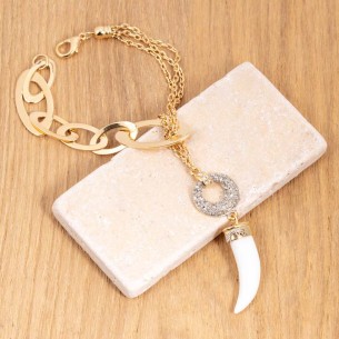 BASQUINE White Gold Bracelet Flexible chain bracelet Horn Gold and White Brass gilded with fine gold Crystal and Resin