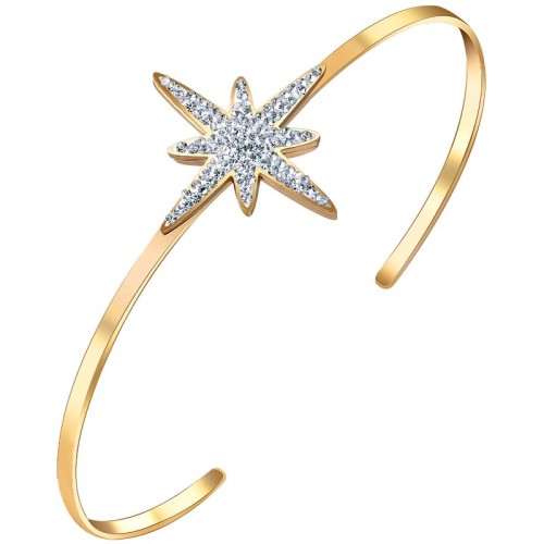 Bracelet ASTROSTEEL White Gold Jonc réglable flexible rigide étoile Doré et Blanc Acier inoxydable Cristal