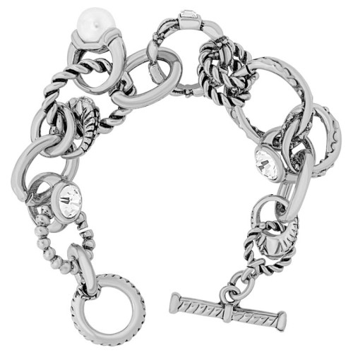 Bracelet PARISIAN White Silver Bracelet souple à pendentif Contemporain Argenté et Blanc Rhodium Cristal et Perles