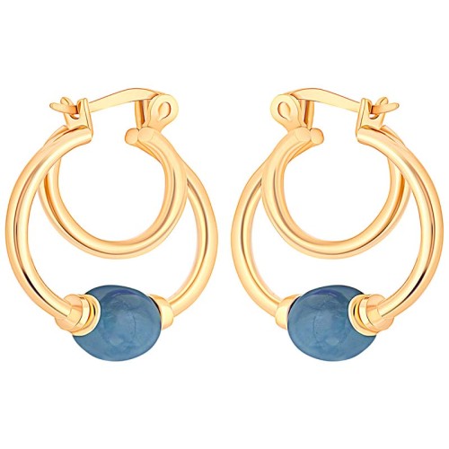 Boucles d'oreilles EOPEARL DOUBLE Blue Créoles ajourées Doubles créoles à perles Doré et Bleu Laiton doré à l'or fin