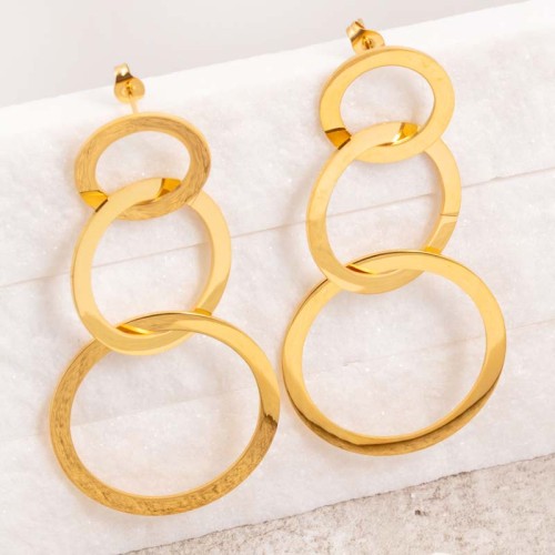 Boucles d'oreilles SOLUNE Gold Pendantes ajourées Cercles entrelacés Doré Acier inoxydable doré à l'or fin