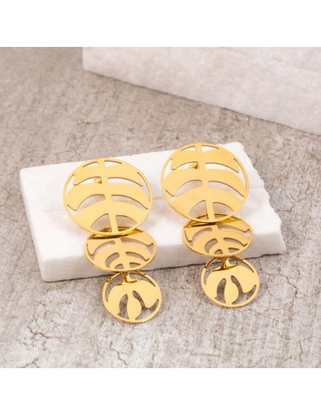 Boucles d'oreilles COCO LEAF Gold Pendantes ajourées Feuillage Doré Acier inoxydable doré à l'or fin