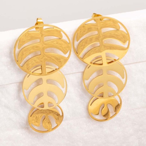 Boucles d'oreilles COCO LEAF Gold Pendantes ajourées Feuillage Doré Acier inoxydable doré à l'or fin