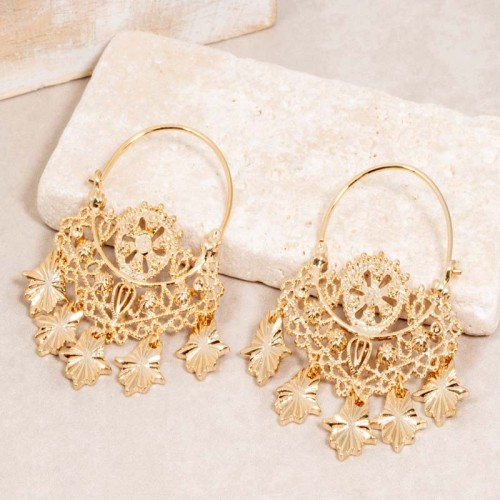 Boucles d'oreilles TIGA Gold Créoles à pendentif Main de Fatma Doré Laiton doré à l'or fin