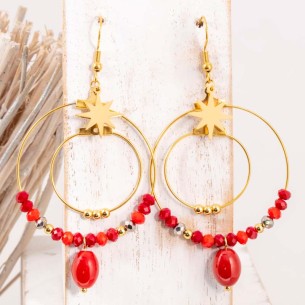 Boucles d'oreilles STELLIE Red Gold Pendantes pendentif...