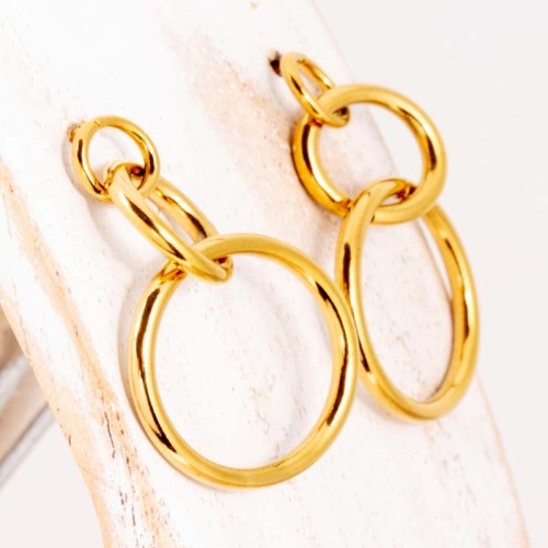 Boucles d'oreilles TRIYOS Gold Pendantes ajourées Cercles entrelacés Doré Acier inoxydable doré à l'or fin