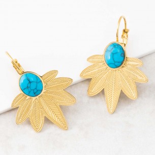 NATULIS Turquoise Gold sleeper earrings in gold leaf steel