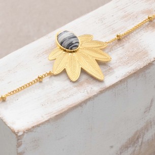 NATULIS Black & White Gold thin steel bracelet gold leaf...