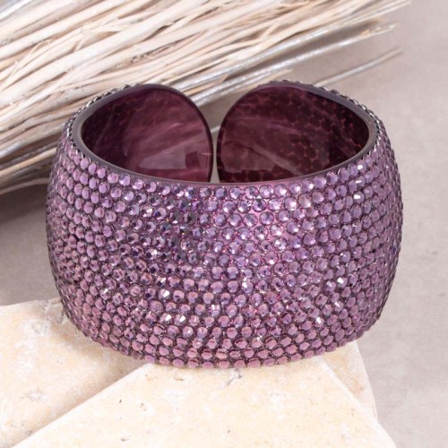 Bracelet RAINBOWY Violet Manchette flexible rigide Rivière de cristal Transparent et Violet PVC Cristal