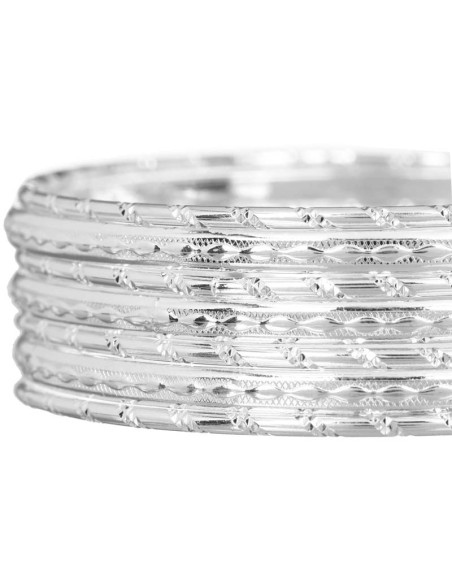 Bracelet CENTANE Silver Jeu de joncs rigides Semainier ciselé Argenté Laiton argenté à l'argent fin