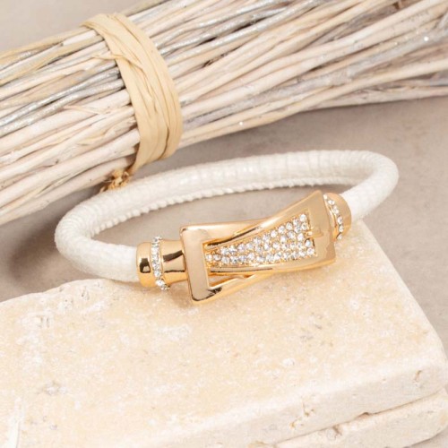 Bracelet CINTUZZI White Gold Bracelet fin pavé Ceinture Doré et Blanc Laiton doré à l'or fin et Simili-Cuir Cristal