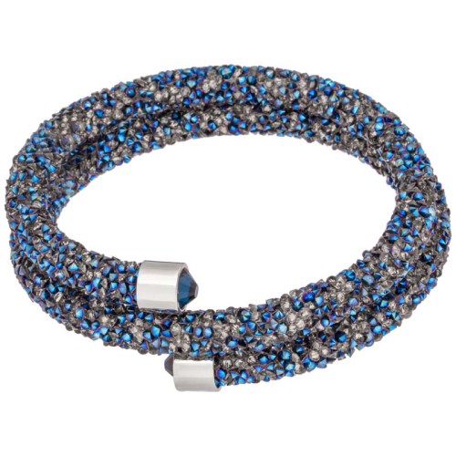 Bracelet SIBERIA DOUBLE CRYSTAL Blue Silver Double Tour Multirangs Pêle-mêle de cristal Argenté et Bleu Rhodium Cristal
