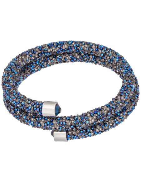 Bracelet SIBERIA DOUBLE CRYSTAL Blue Silver Double Tour Multirangs Pêle-mêle de cristal Argenté et Bleu Rhodium Cristal