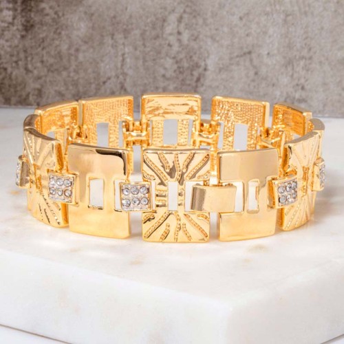 Bracelet QUADRASOL White Gold Bracelet chaine souple Maille carré motif solaire Doré et Blanc Laiton doré à l'or fin Cristal