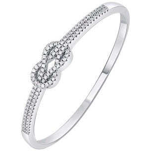 NODELA White Silver Bracelet Rigid bangle paved Silver and White Rhodium Crystal Sailor's Knot
