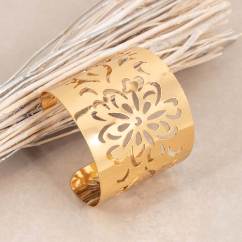 Bracelet AGREDO Gold Manchette réglable flexible rigide ajourée Floral Doré Doré à l'or fin