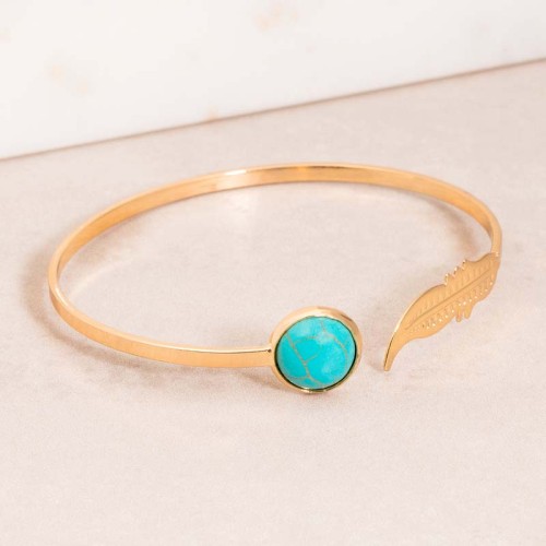 Bracelet PEDROSA Turquoise Gold Jonc réglable flexible rigide Ethnique Doré à l'or fin Turquoise reconstituée