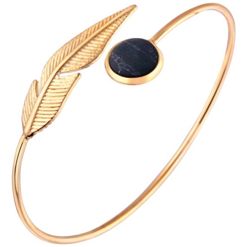 Bracelet PEDRO NOCHE Black Gold Jonc réglable flexible rigide Doré et Noir Laiton doré à l'or fin Howlite noire reconstituée