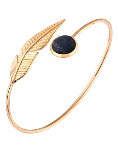 Bracelet PEDRO NOCHE Black Gold Jonc réglable flexible rigide Doré et Noir Laiton doré à l'or fin Howlite noire reconstituée