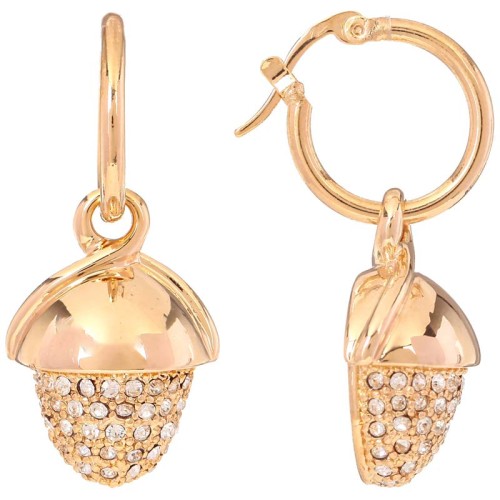 Boucles d'oreilles GLADYS White Gold Créoles à pendentif Gland de chêne Doré et Blanc Laiton doré à l'or fin Cristal