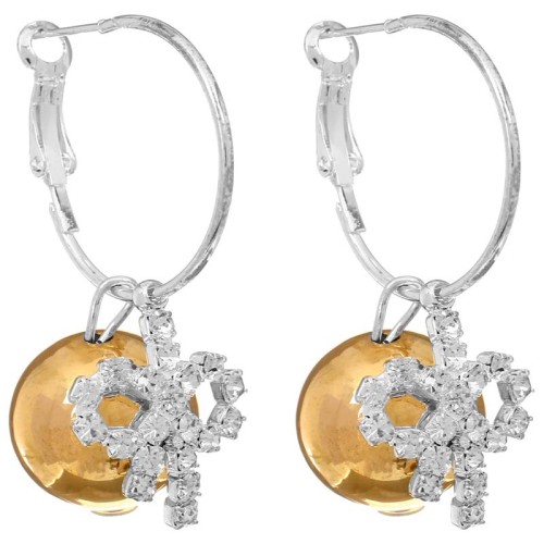 Boucles d'oreilles NODIS Gold & Silver Créoles à pendentif Nœud Argent et Doré Doré à l'or fin Cristaux sertis