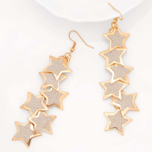 Boucles d'oreilles STARS 4 SHINE Gold & Silver Pendantes longues pavées étoiles Doré et Argent Métal doré Paillettes