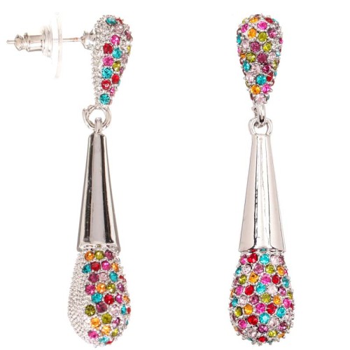 Boucles d'oreilles PRINCESS Color Silver Pendantes pavées Goutte de cristal Argenté et Multicolore Rhodium Cristal