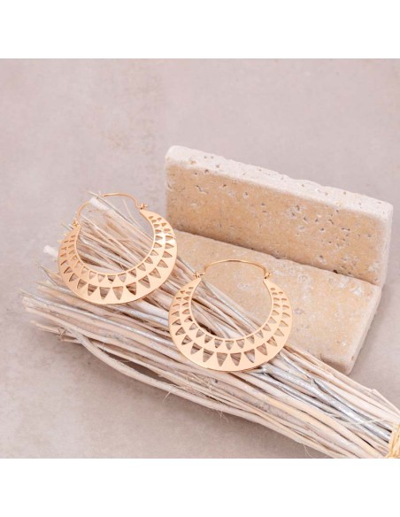 Boucles d'oreilles OBANE Gold Créoles disques ajourées Contemporain Doré Laiton doré à l'or fin Cristal