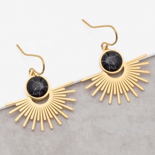 EKIS Black Gold pendant earrings solar golden steel black...