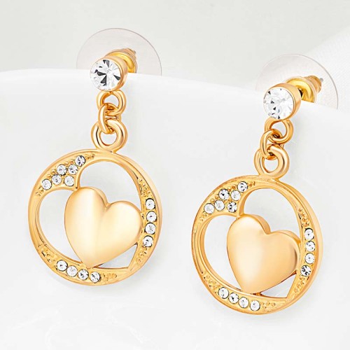 Boucles d'oreilles LOVEA White Gold Puces pendantes ajourées Cœurs l'un dans l'autre Blanc Laiton doré à l'or fin Cristal