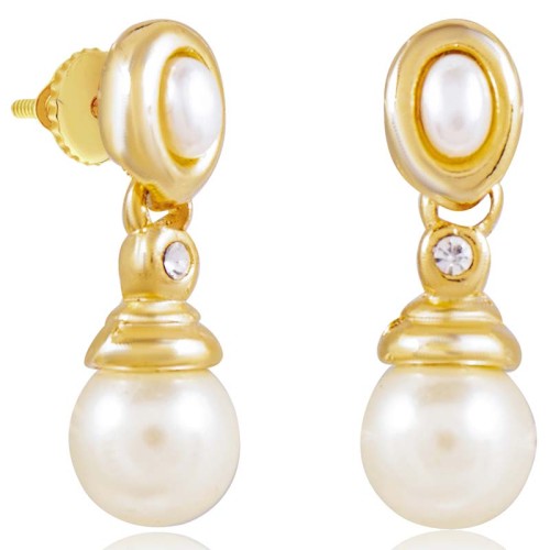Boucles d'oreilles MONA White Gold Pendantes courtes Classique chic Doré et Blanc Doré à l'or fin Perles