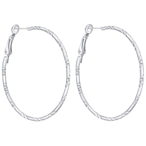 Boucles d'oreilles EOSINE Silver Créoles anneaux Cercles avec ciselures décoratives Argenté Rhodium
