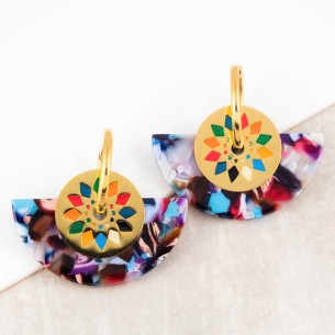 Boucles d'oreilles RIVER VALLEY STEEL Color Gold Créoles à pendentif Doré Multicolore Acier inoxydable doré à l'or fin Résines 2