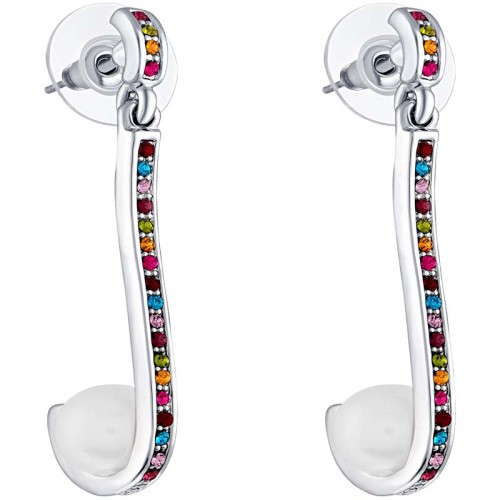 Boucles d'oreilles PERLUSAL Color Silver Pendantes à pendentif Balançoire à perle Argenté et multicolore Rhodium Cristal