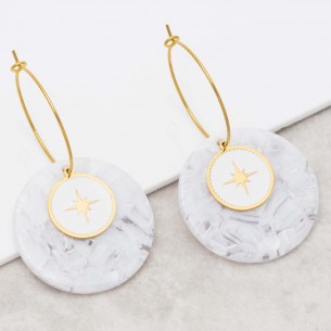 SIGNOS White Gold white star symbol hoop earrings golden...