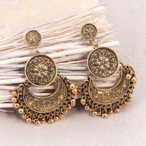Boucles d'oreilles MADOLENA Black Gold Pendantes ajourées à pendentif Tzigane Doré et Noir Laiton doré à l'or fin