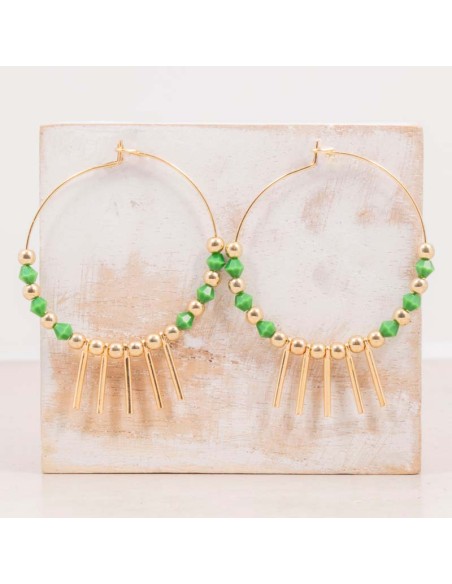 Boucles d'oreilles VERTIS Green Gold Créoles à pendentif Frange Doré et Vert Laiton dorées à l'or fin