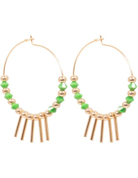 Boucles d'oreilles VERTIS Green Gold Créoles à pendentif Frange Doré et Vert Laiton dorées à l'or fin