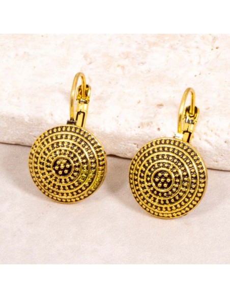 Boucles d'oreilles UMATOL Black Gold Dormeuses courtes Antique Doré et Noir Laiton doré à l'or fin