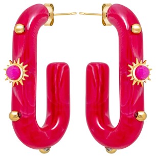 ELASOR STEEL Fuchsia Gold earrings Hoop tubes Oval Solar Fuchsia Stainless steel gilded with fine gold Resins Stone