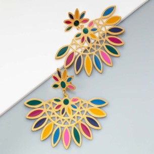VENISIA STEEL Color Gold earrings Openwork pendants Gypsy gypsy Multicolor Stainless steel gilded with fine gold enamels