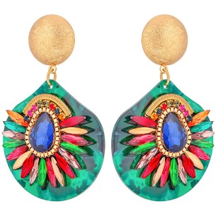 EKINOSA Color Gold earrings Pavé pendants Crystal crown Multicolor Brass gilded with fine gold Crystal Resins
