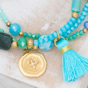 Bijoux bracelet fin OFELIE Aqua Gold Menthe À l'O acier doré plusieurs rangées perles turquoise Bijoux Sauvages 2